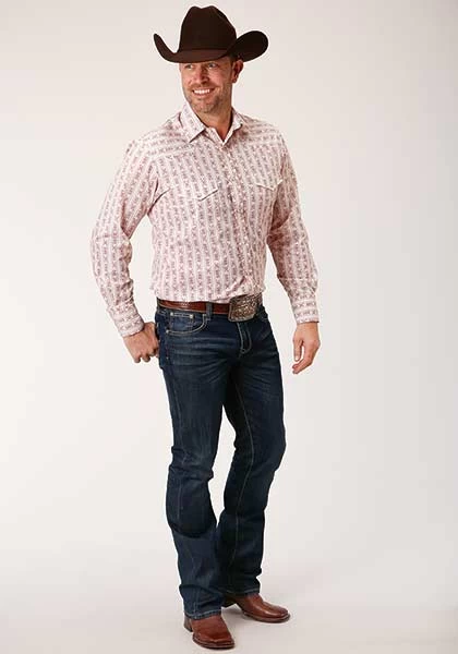 Roper Men's Shirt Snap Print - Wine & Cream Wallpaper Print Wine - Image 2