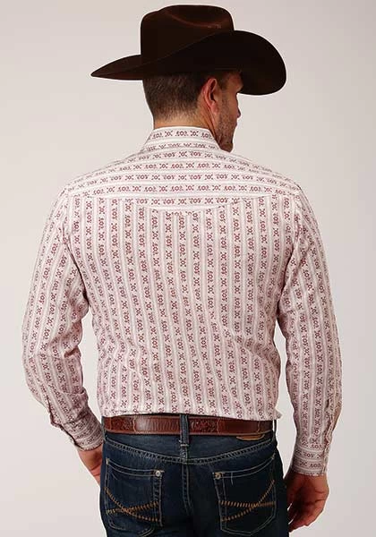 Roper Men's Shirt Snap Print - Wine & Cream Wallpaper Print Wine - Image 3