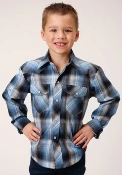 Roper Boys Shirt Blue And Navy Plaid