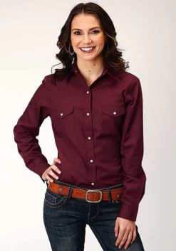 Roper Womens Snap Solid Wine