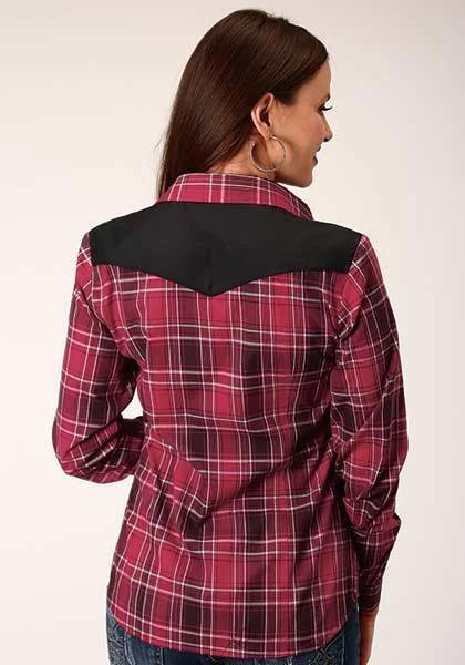 Roper Womens Snap Shirt Bright Red Plaid Shirt - Image 3