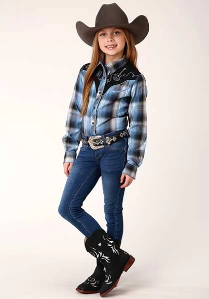 Roper Girls Fancy Applique Blue And Navy Plaid Blue - Image 2