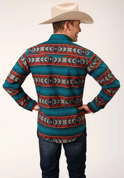 Roper Men's Horizontal Print Design Ombre Aztec Rust - Image 3