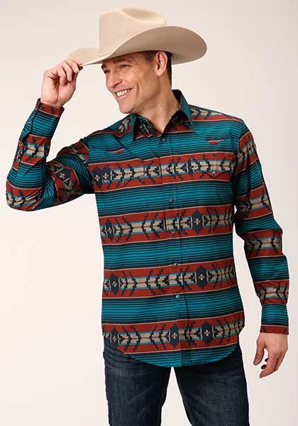 Roper Men's Horizontal Print Design Ombre Aztec Rust