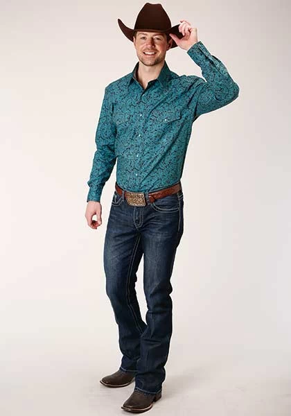 Roper Men's Shirt All Over Blue Agave Paisley Blue