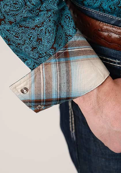 Roper Men's Shirt All Over Blue Agave Paisley Blue - Image 3