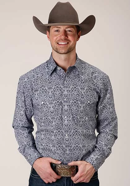 Roper Men's Amarillo Snap All Over Print Crystal Medallion Blue