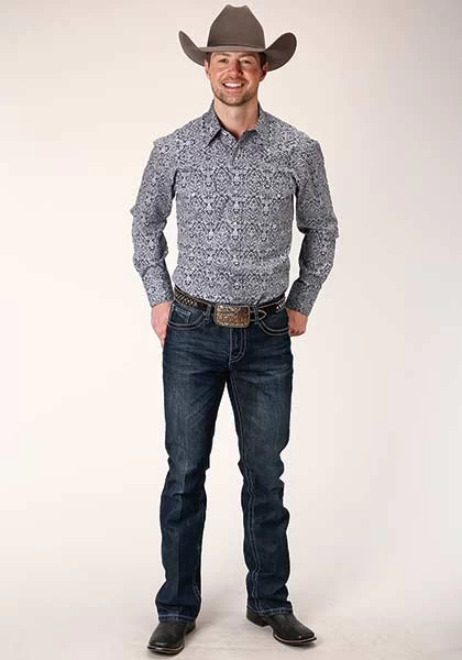 Roper Men's Amarillo Snap All Over Print Crystal Medallion Blue - Image 2