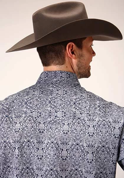 Roper Men's Amarillo Snap All Over Print Crystal Medallion Blue - Image 3
