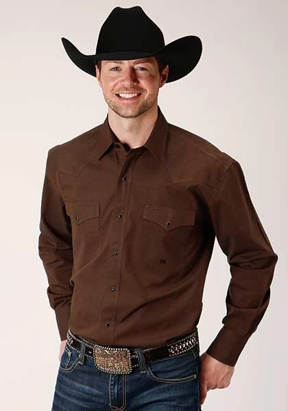 Roper Men's Solid Shirt Color Brown