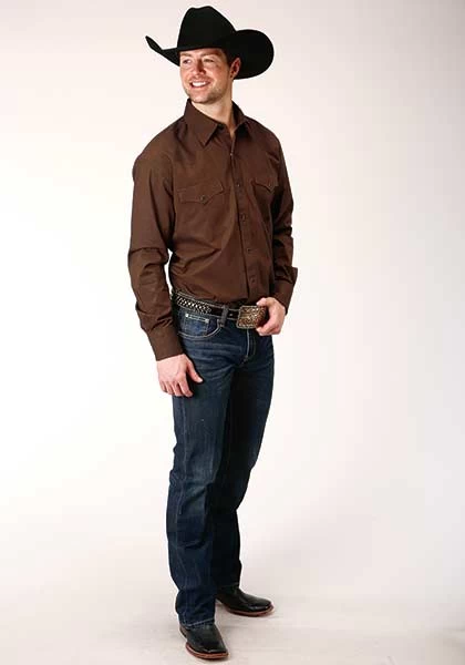 Roper Men's Solid Shirt Color Brown - Image 2