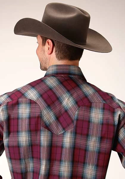 Roper Men's Long Sleeve Amarillo Plaid Snap - Wine - Image 3