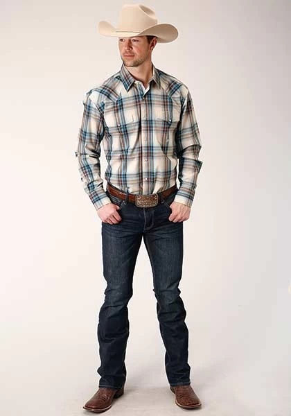Roper Men's Shirt Amarillo Plaid Snap Brown - Image 2