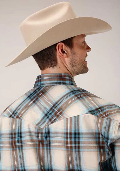Roper Men's Shirt Amarillo Plaid Snap Brown - Image 3