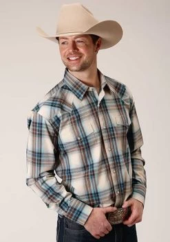 Roper Men's Shirt Amarillo Plaid Snap Brown