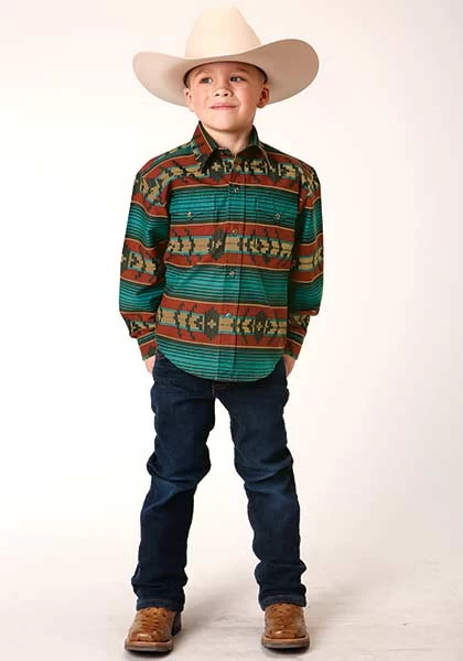 Roper Boys Shirt Ombre Aztex Horizontal Stripe Rust - Image 2