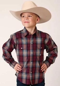 Roper Boys Shirt Plaid Wine