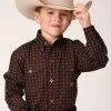 Roper Boys Shirt Amarillo All Over Prints Chocolate Agave Brown