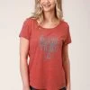 Roper Womens Printed Knit Tee - Red