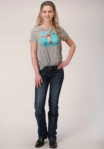 Roper Womens Printed Knit Tee Grey - Image 2