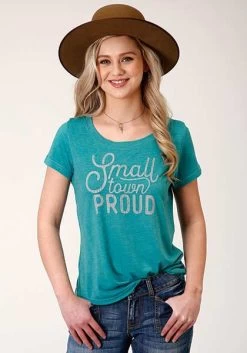 Roper Womens Printed Knit Tee Turquoise