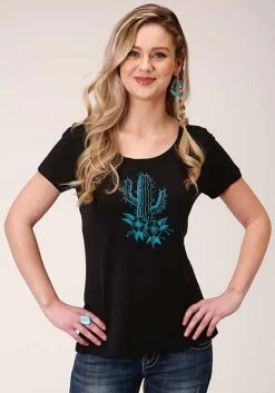 Roper Womens Printed Knit Tee Black