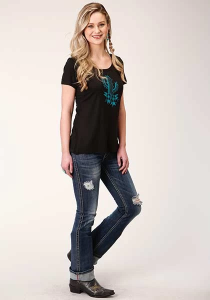 Roper Womens Printed Knit Tee Black - Image 2