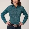 Roper Womens Shirt Snap Amarillo Snap All Over Agave Paisely Turquoise