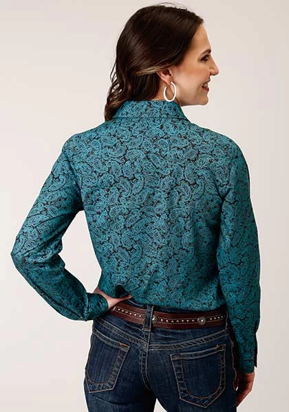 Roper Womens Shirt Snap Amarillo Snap All Over Agave Paisely Turquoise - Image 2