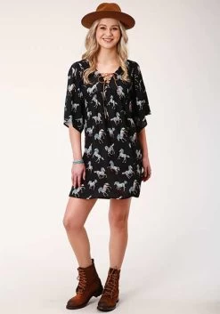 Roper Wild Horse Rayon Black Dress