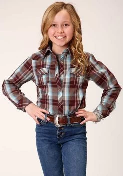 Roper Girls Snap Shirt Southwest Plaid Wine