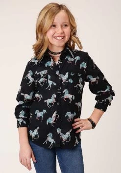 Roper Girls Wild Horse Shirt Black