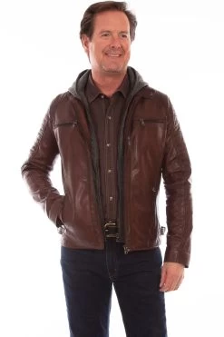 Scully Men's Leather Jacket With Zip Out Front And Hood