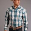 Stetson Mens Shirt 2 Pocket Plaid Steel Ombre - Blue