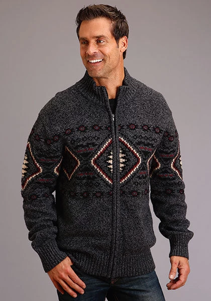 Stetson Mens Wool Blend Heather Knit Cardigan - Grey - Image 2