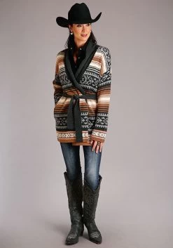 STETSON WOMENS SERAPE CARDIGAN - BROWN