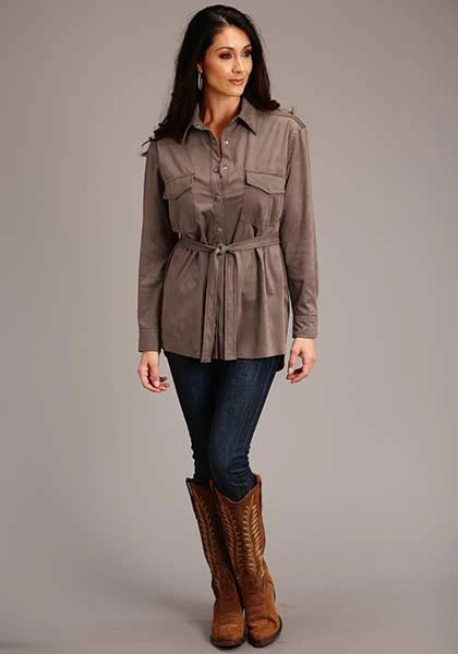 Stetson Faux Suade Solid Long Shirt Khaki - Image 2