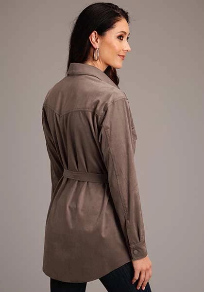 Stetson Faux Suade Solid Long Shirt Khaki - Image 3