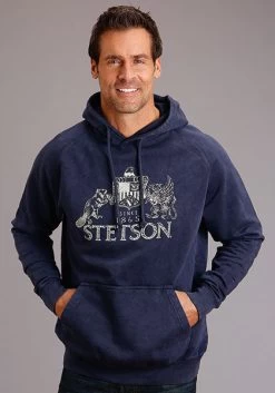 STETSON EMBLEM SCREEN PRINT HOODIE - BLUE