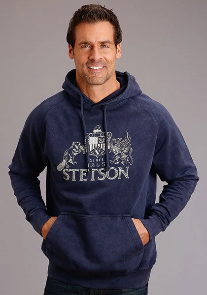 STETSON EMBLEM SCREEN PRINT HOODIE - BLUE