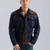 WRANGLER MENS CONTRAST SOUTHWESTERN YOKE UNLINED DENIM JACKET - PECAN PIE