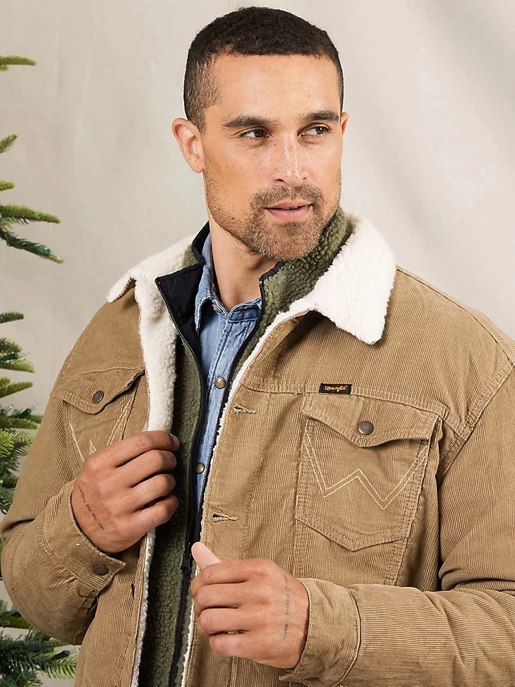 WRANGLER MENS SHERPA LINED CORDUROY JACKET - SEPIA TINT - Image 2