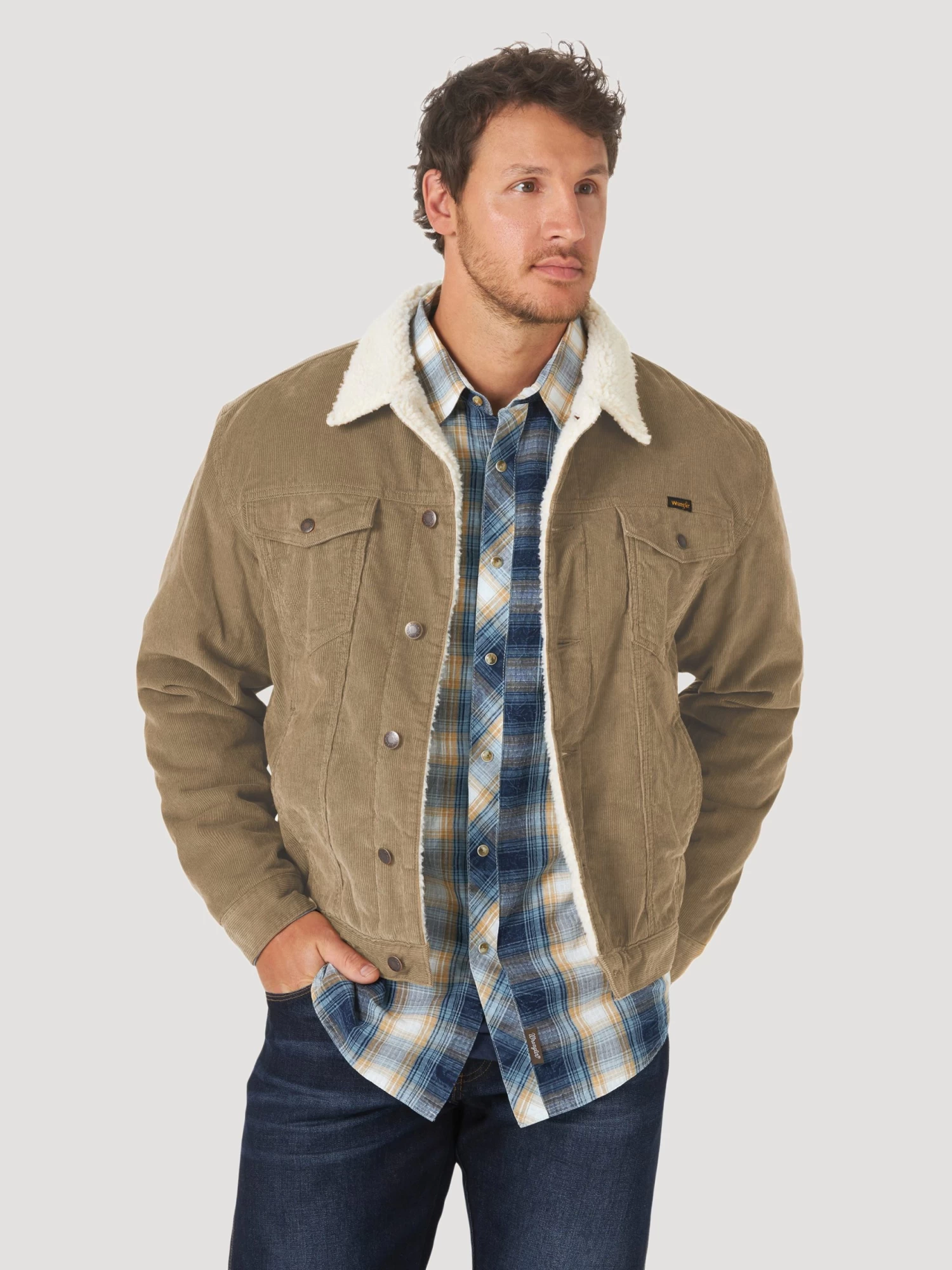 WRANGLER MENS SHERPA LINED CORDUROY JACKET - SEPIA TINT - Image 3