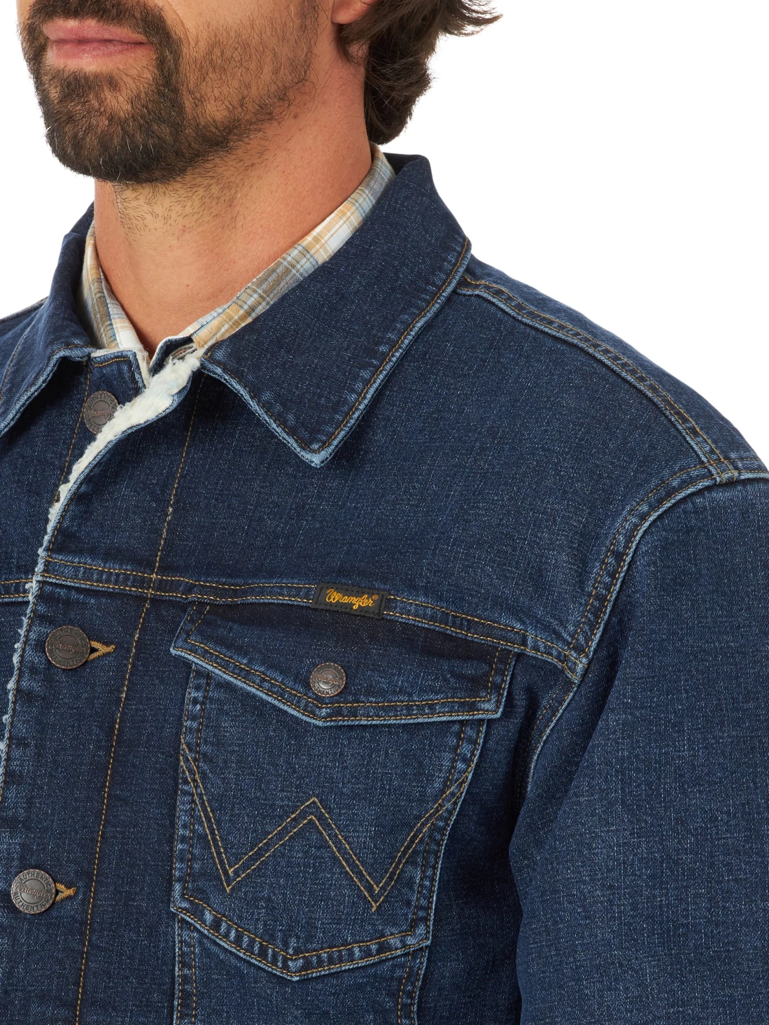 WRANGLER MENS RETRO SHERPA LINED WESTERN DENIM JACKET - DUSTY BLUE - Image 2