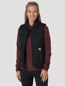 WRANGLER WOMENS RIGGS TOUGH LAYERS QUILTED WORK VEST - JET BLACK