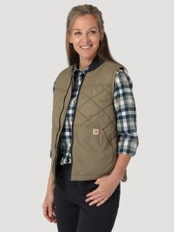 WRANGLER WOMENS RIGGS TOUGH LAYERS QUILTED WORK VEST - BARK