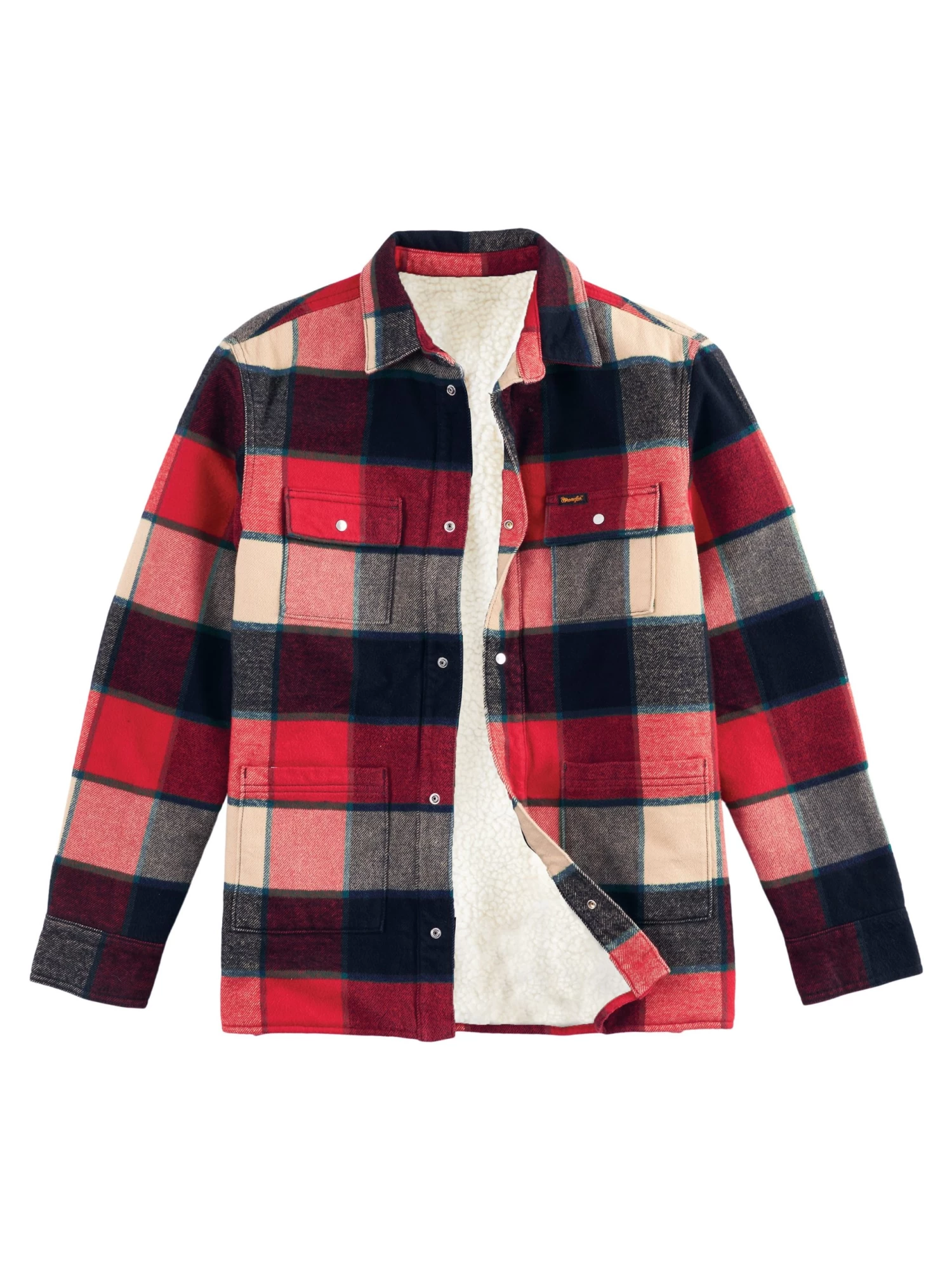 WRANGLER BOYS SHERPA LINED FLANNEL SHIRT JACKET - RACING RED