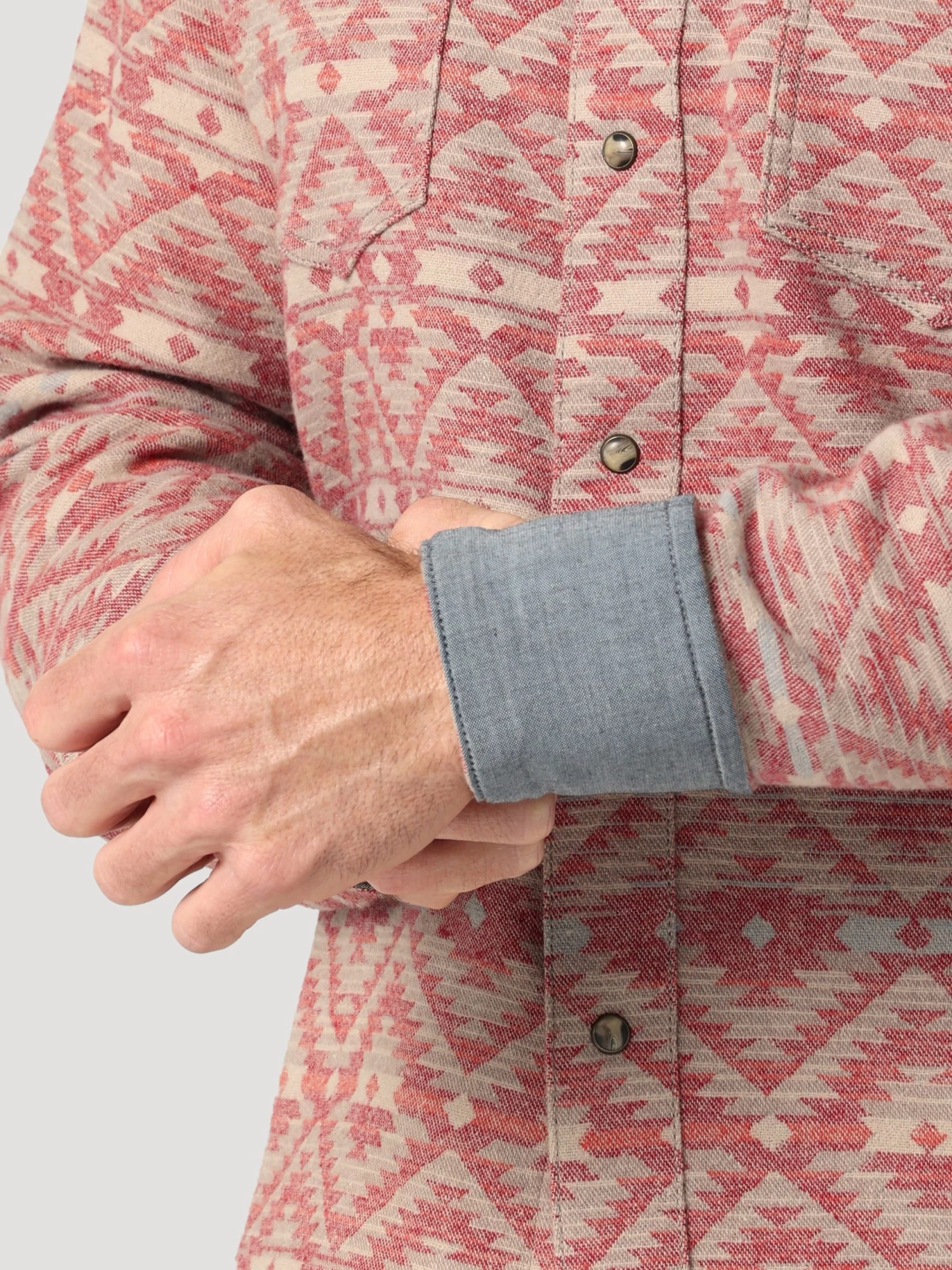 Wrangler Mens Retro Premium Jacquard Snap Shirt - Chili - Image 5