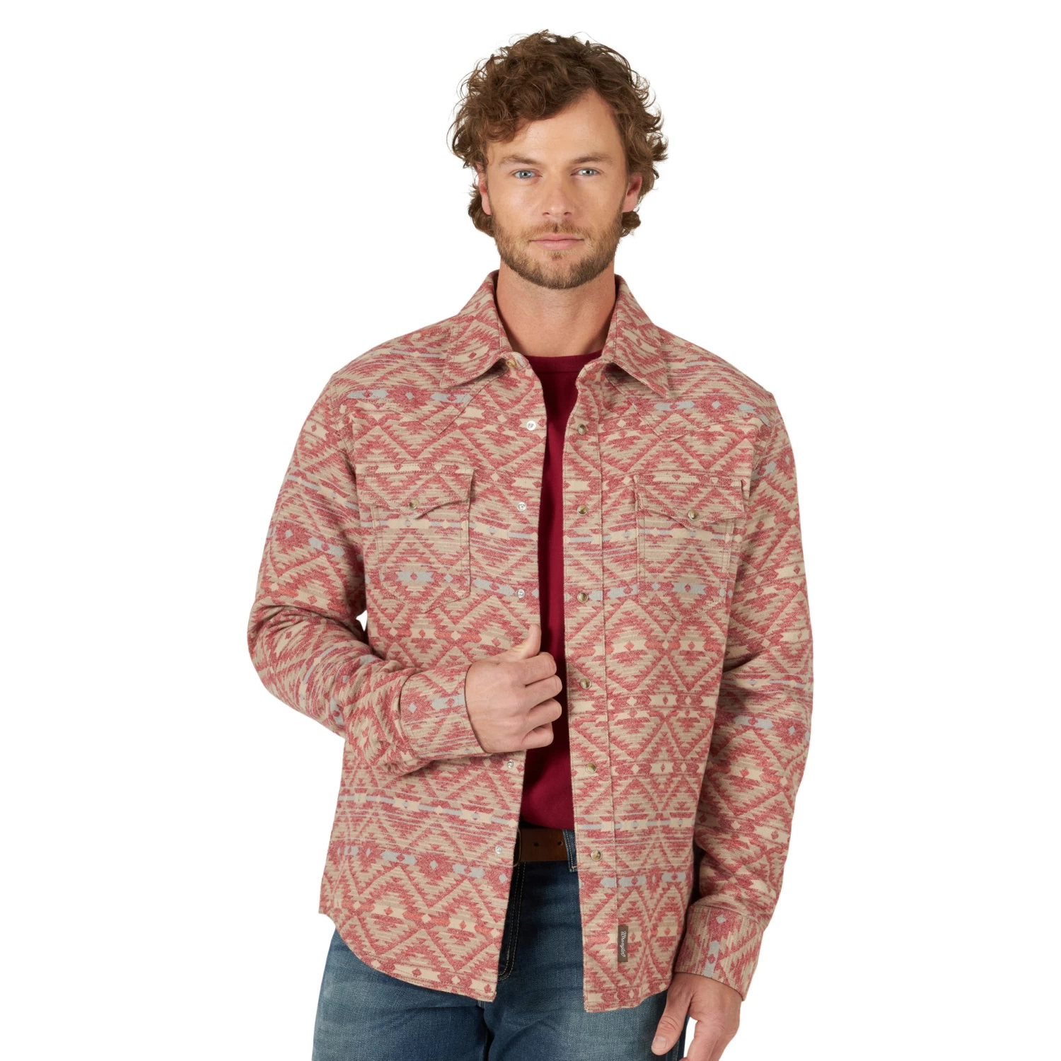 Wrangler Mens Retro Premium Jacquard Snap Shirt - Chili - Image 4