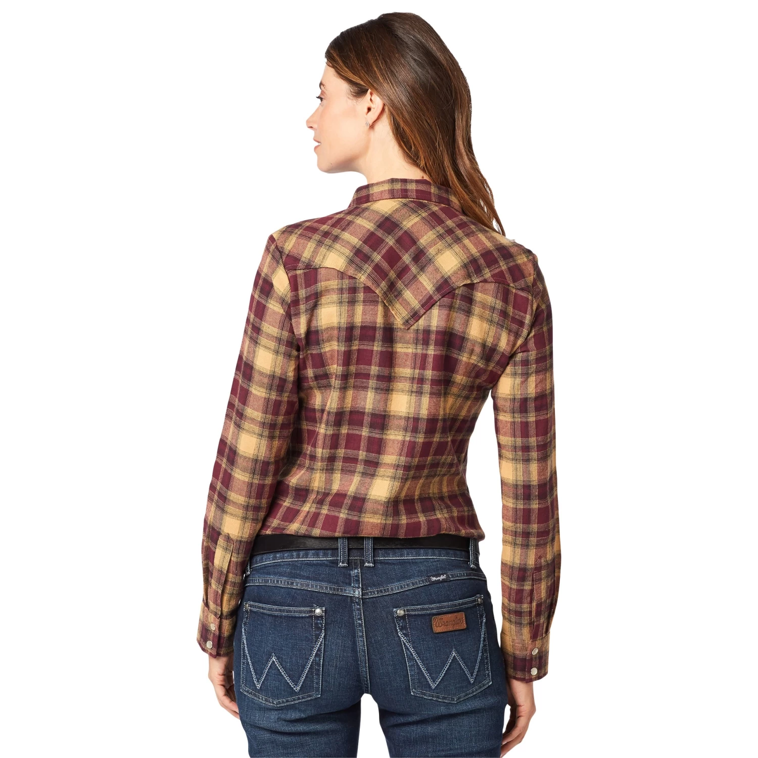 Wrangler Womens Essential Shirt - Tan/Burgundy - Image 3